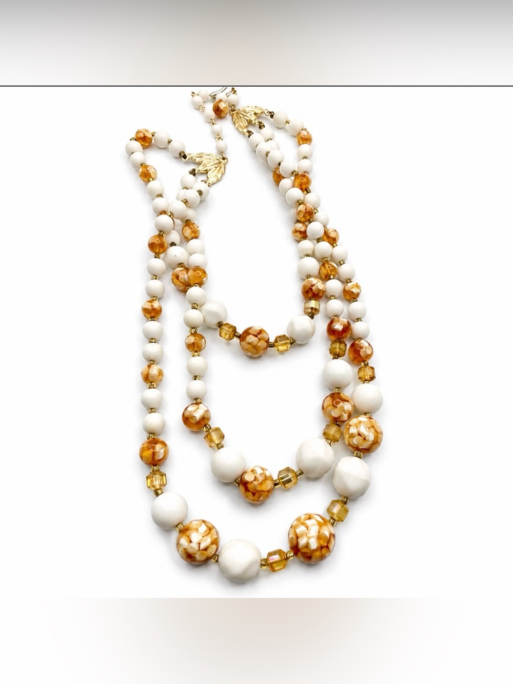Japan Triple Strand Cascading Confetti Lucite Beaded Necklace Vintage